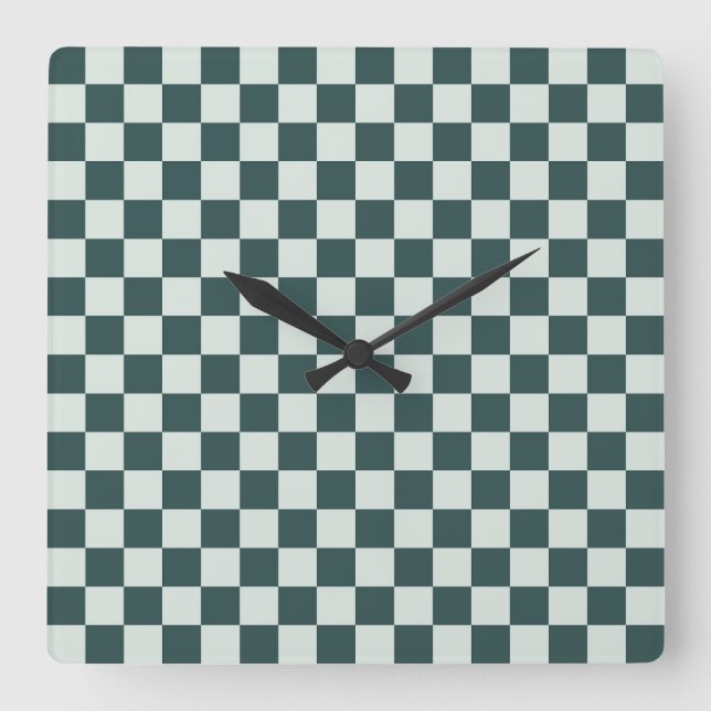 Waldgrünes Moos-Karo-Muster Quadratische Wanduhr (Vorderseite)