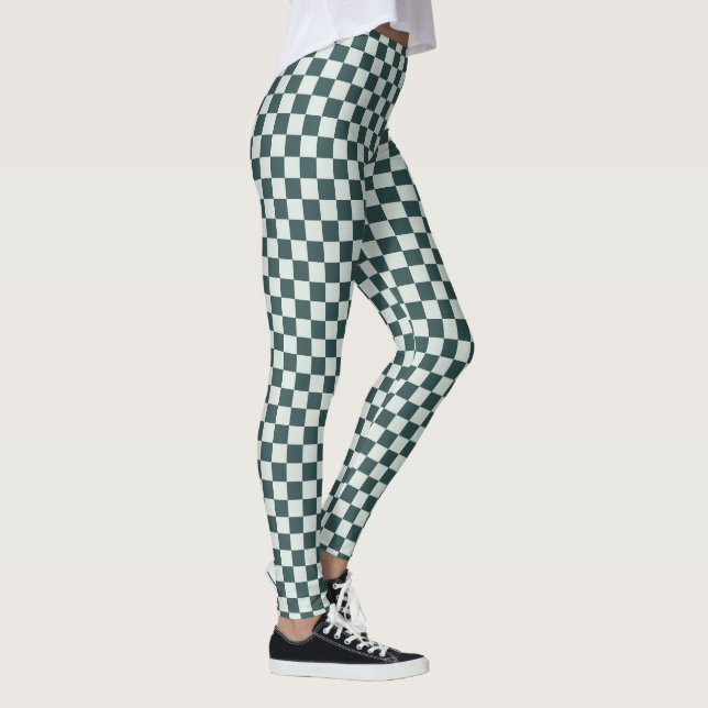 Waldgrünes Moos-Schachbrettmuster Leggings (Rechts)