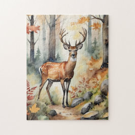 Waldhirsch-Aquarell-Fuchs Herbst