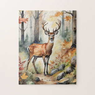 Waldhirsch-Aquarell-Fuchs Herbst