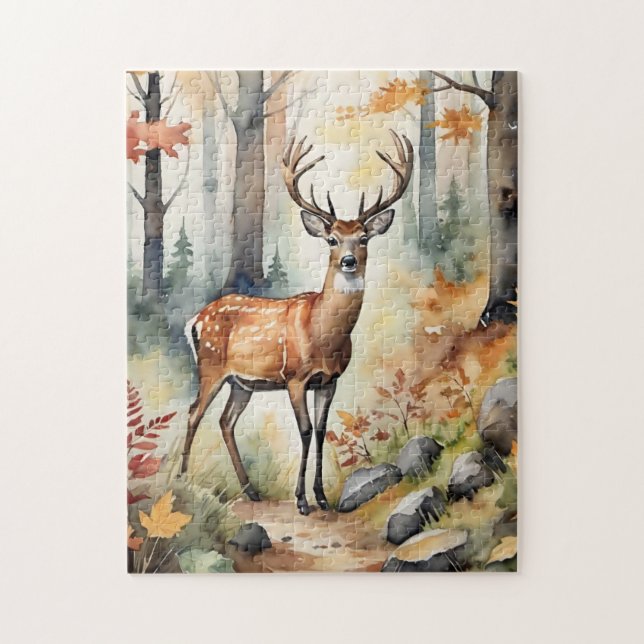 Waldhirsch-Aquarell-Fuchs Herbst (Vertikal)