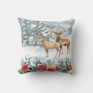Waldhirsch-Aquarell-Weihnachten Kissen