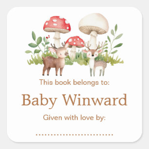 Waldhirsch-Baby-Shower-Exlibris Quadratischer Aufkleber