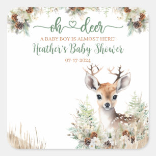 Waldhirsch Baby Shower Junge Quadratischer Aufkleber