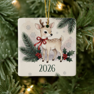 Waldhirsch-Babys erstes Weihnachten personalisiert Keramikornament