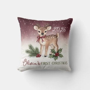 Waldhirsch-Babys erstes Weihnachten Personalisiert Kissen