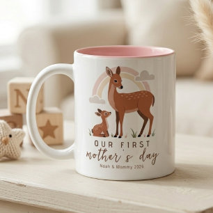 Waldhirsch-Mutter-Baby-Erster-Muttertag-Sanfte-Lie Zweifarbige Tasse