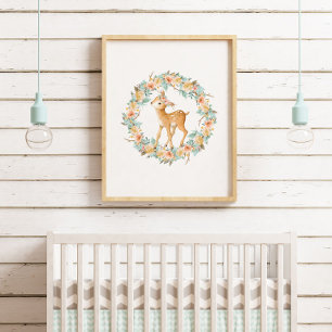 Waldhirsch-Tiere-Nursery-Kunst-Kinderzimmer-Wand Poster