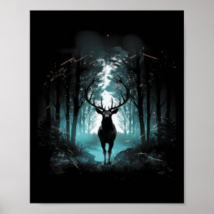 Waldhirsch Wildtier Tierillustration 2  Poster