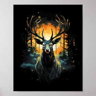 Waldhirsch-Wildtier-Tierillustration Poster