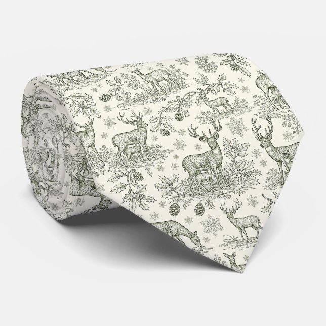 Waldhirsch-Winter-Toile-Muster Krawatte (Gerollt)