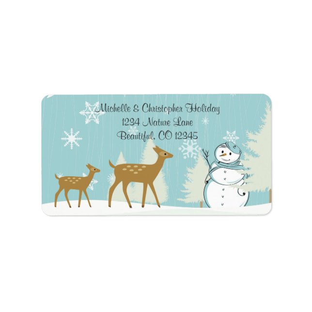 Waldhirsche mit dem Snowman Winter Address Label Adressaufkleber (Vorne)