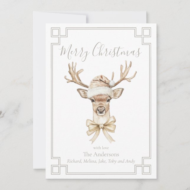 Waldhirsche Weihnachtsmannmütze Feiertagskarte (Vorderseite)