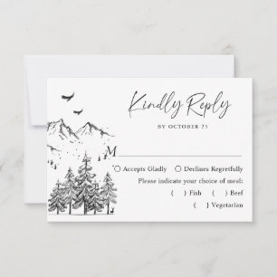 Waldhochzeit der handgezogenen Berge RSVP Karte
