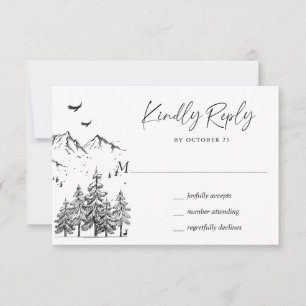 Waldhochzeit der handgezogenen Berge RSVP Karte
