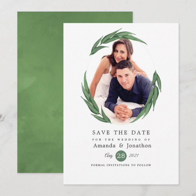 Waldhochzeit mit Grün Save The Date (Vorne/Hinten)