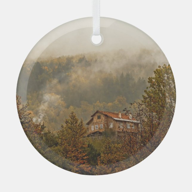Waldholzhaus: ruhige Landschaft Ornament Aus Glas (Vorderseite)