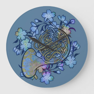 Waldhorn Blaue Blumen Band Klasse Große Wanduhr