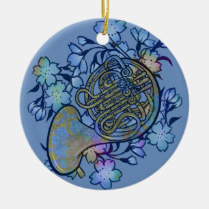Waldhorn Blaue Blumen Band Klasse                Keramik Ornament