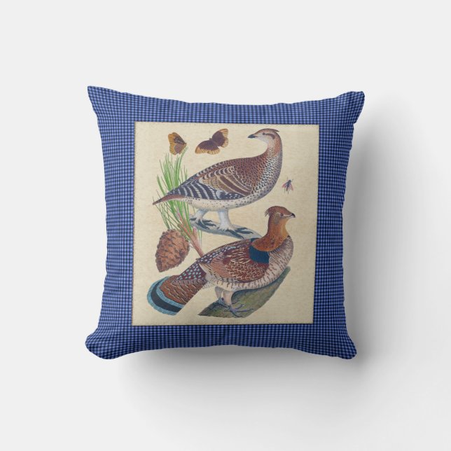 Waldhuhn-und Gingham-Naturgeschichte-Kissen 16x16 Kissen (Vorderseite)