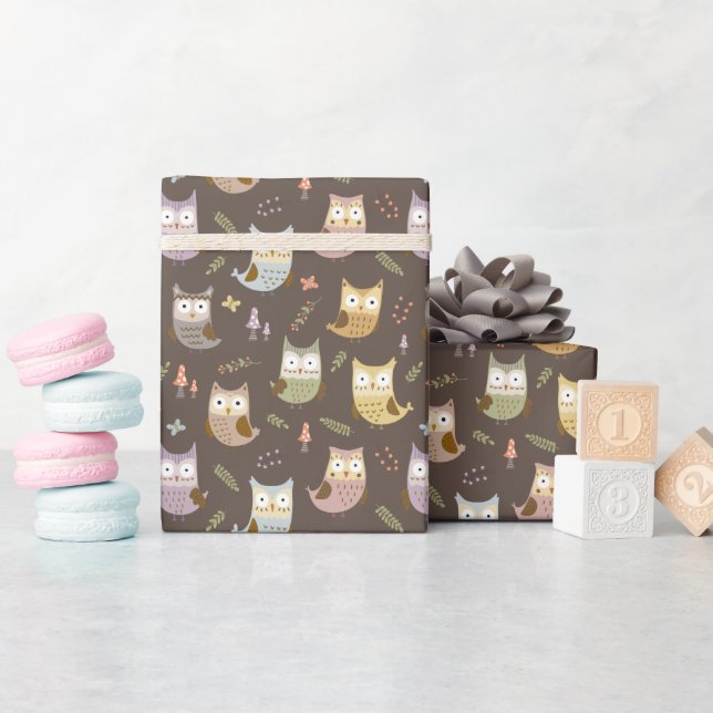 Waldhühner-Muster, Kinder braun Geschenkpapier (Babyparty)