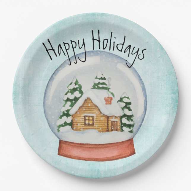 Waldhütte Holiday Snow Globe Pappteller (Vorderseite)