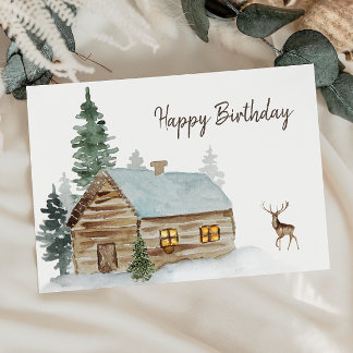 Waldhütte mit Hirsch zum Geburtstag Dankeskarte