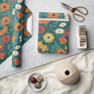 Waldjäger Grün Orange Gelb Weiß Gänseblümchen Geschenkpapier