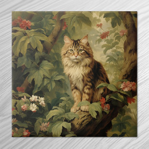 Waldkatze im üppigen Laubwerk Fliese