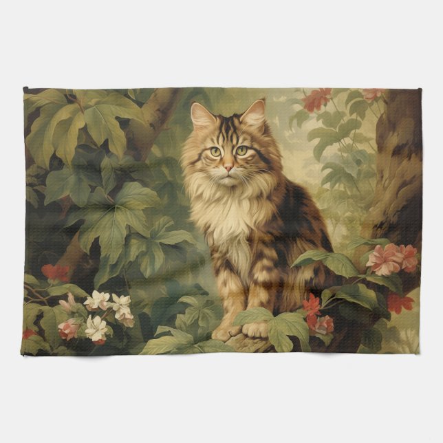 Waldkatze in üppigen Foliage Geschirrtuch (Horizontal)