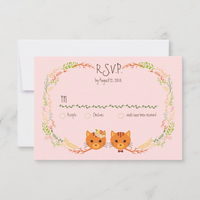 Waldkatzen (Blush) Hochzeitsfeier RSVP Karte (Vorderseite)