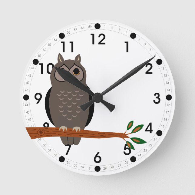 Waldkauz auf der Nebenzeit Waldtiere Runde Wanduhr (Vorderseite)