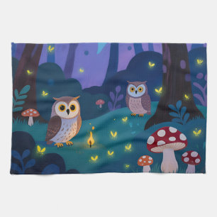 Waldkauz-Illustration bei Nacht Geschirrtuch