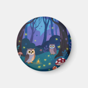 Waldkauz-Illustration bei Nacht Magnet