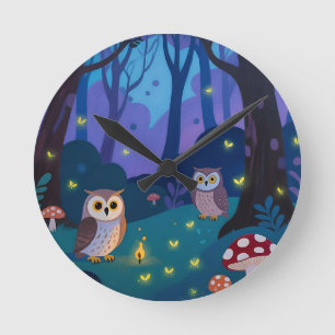 Waldkauz-Illustration bei Nacht Runde Wanduhr