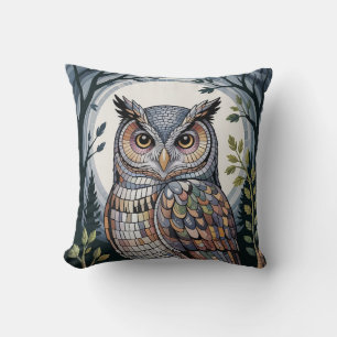 Waldkauz-Mosaik Cozy Indigo Kissen
