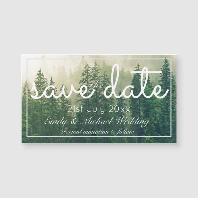Waldkiefernbäume Save the Date Magnetische Hochzei Magnetkarte (Vorderseite)