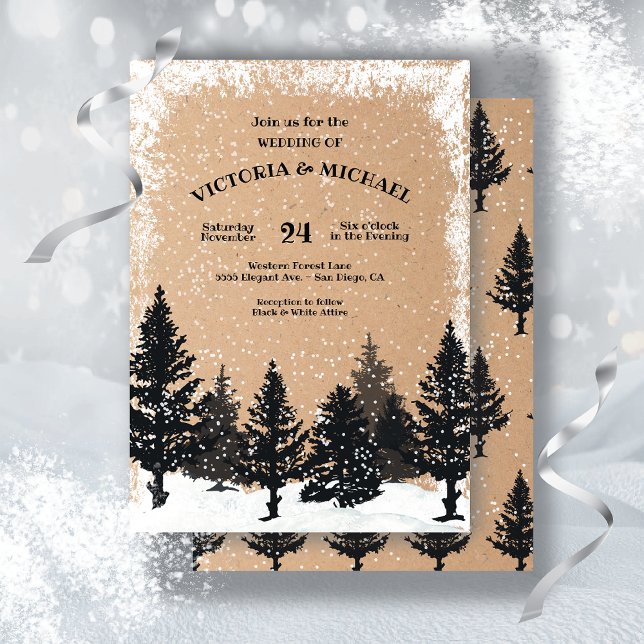 Waldkiefernbäume Snowy Winter Wedding Einladung (Von Creator hochgeladen)