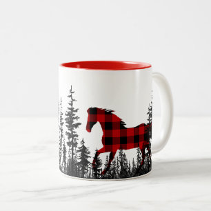Waldkiefernwald Buffalo Kariertes Wildpferd Zweifarbige Tasse