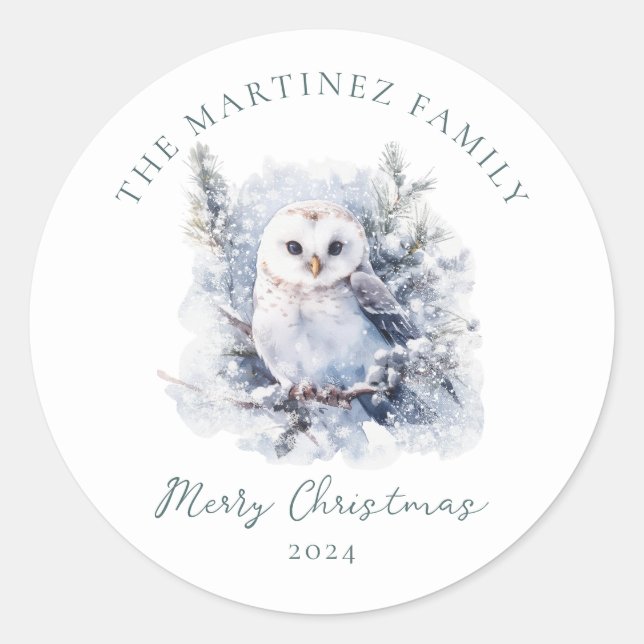Waldkiefernwälder Owl Frohe Weihnachten Runder Aufkleber (Vorderseite)