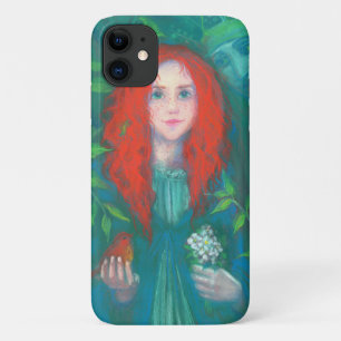 Waldkind, rothaariges Mädchen, grüne Schattierunge iPhone 11 Hülle