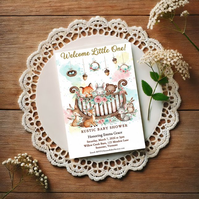 Waldkinderbett Willkommen Kleines Baby-Party Einladung (Von Creator hochgeladen)