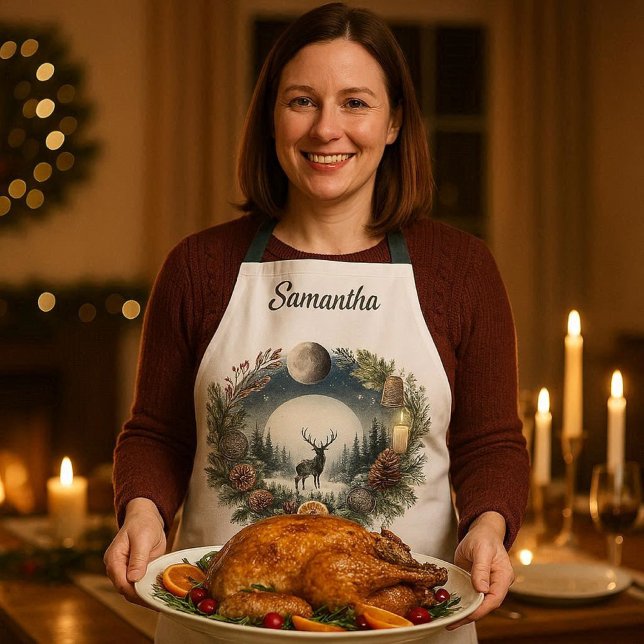 Waldkranz mit Hirschmond  Schürze (Winter solstice nature inspired holiday apron for  yule and more )