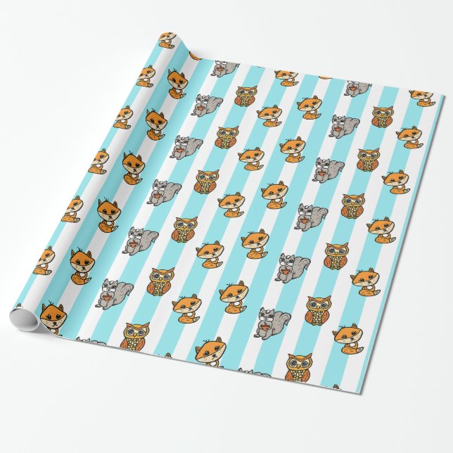 Waldkreaturen, Focken, Eichhörnchen, Blaues Schaf Geschenkpapier (Ungerollt)