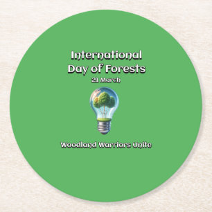 Waldkrieger vereinen sich. Tag der Wälder (IDF) Runder Pappuntersetzer