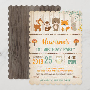 Waldland Birthday Invest Forest Animal Party Einladung