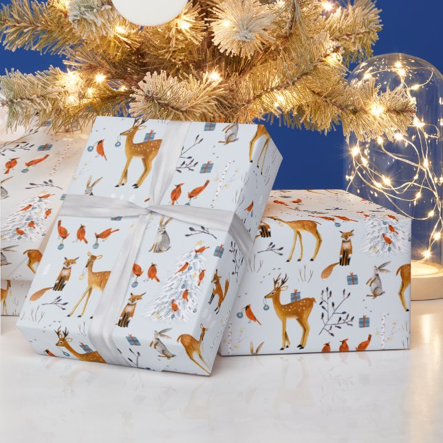 Waldland Blaue Tiere und Muster von Kardinälen Geschenkpapier (Feiertage)