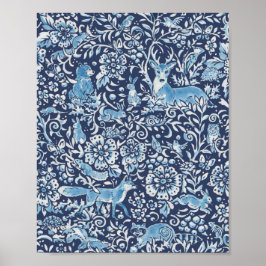 Waldland Blauer Weißer Tierwald Fox Rabbit Bird Poster