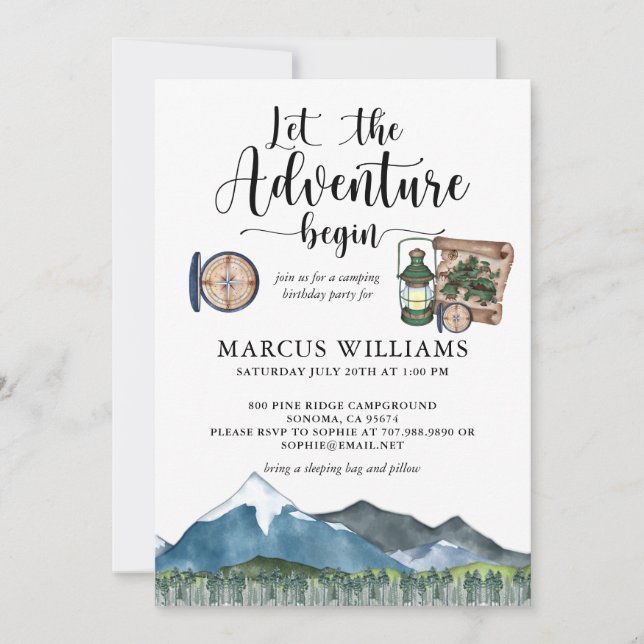 Waldland Boy Geburtstagsparty Camping Einladung (Vorderseite)