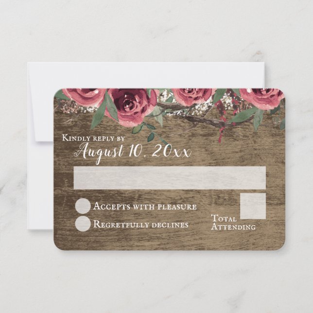 Waldland Burgundy Blume Rustikaler Stallhochzeitbe Einladung (Vorderseite)